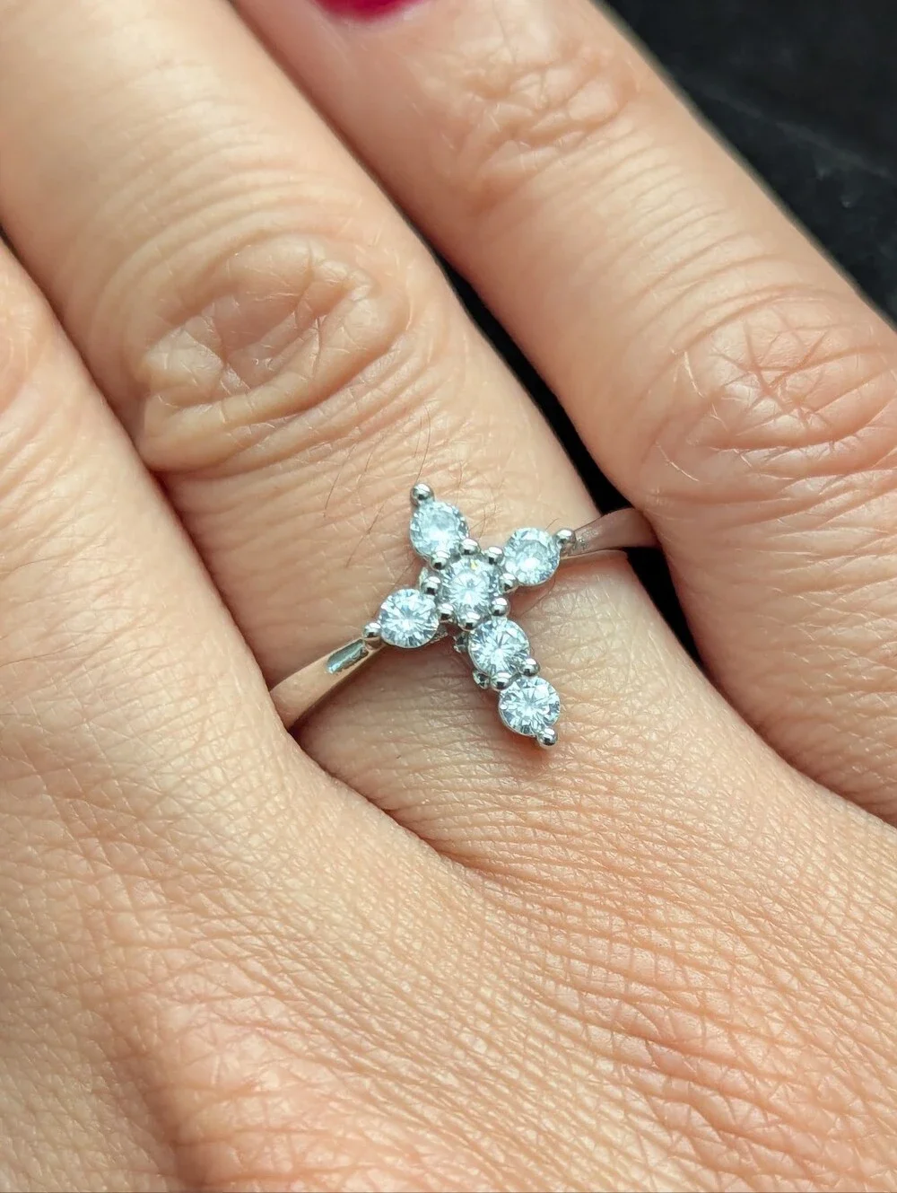 Silver Cross Cubic Zirconia Ring Christian Christmas Wedding Religious Sz 7